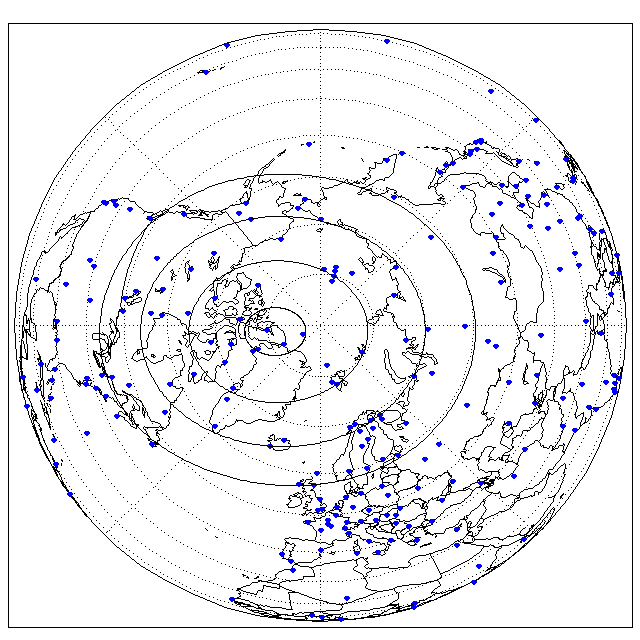 Northern Hemisphere map of ionosondes