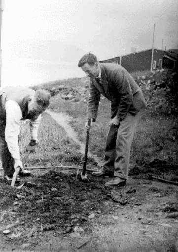 E.V. Appleton and R. Naismith setting up ionosonde at Tromso. International Polar Year 1932